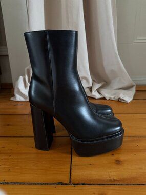 NWT Zara Black Platform Ankle Boots Chunky Heel Lug Sole Size 39 / 8 New